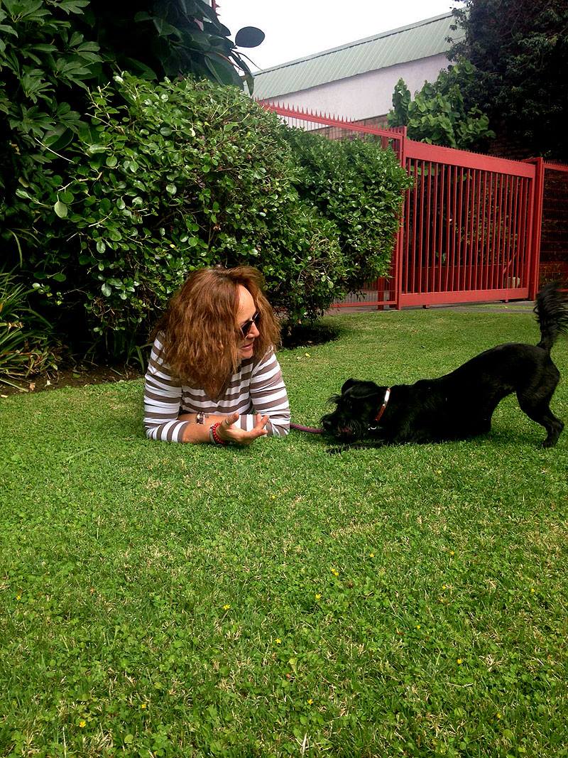 entrenadora junto a un perro mestizo