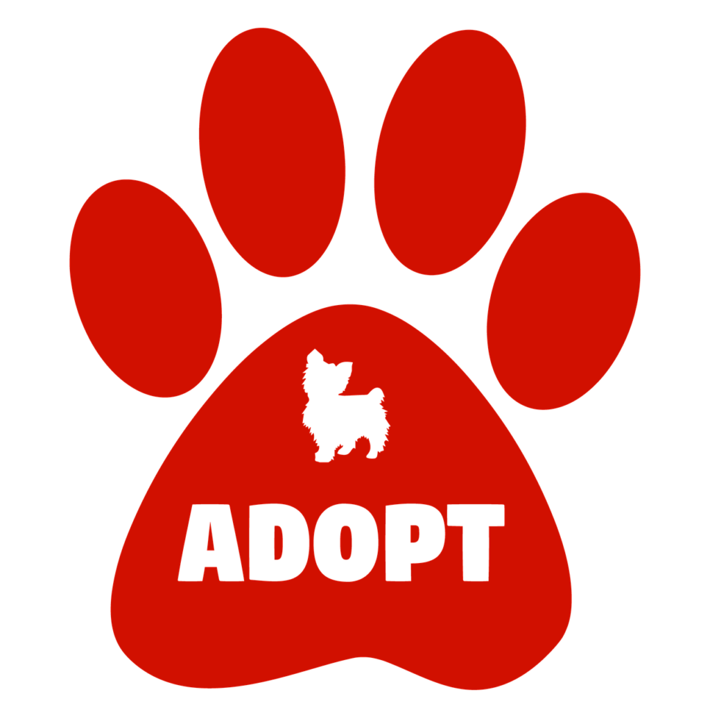 huella felina roja que dice adopta