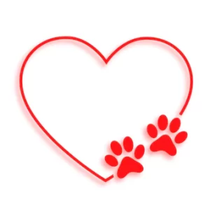 corazón lineal rojo con patitas de perritos que estan apoyandose en parte de esta linea
