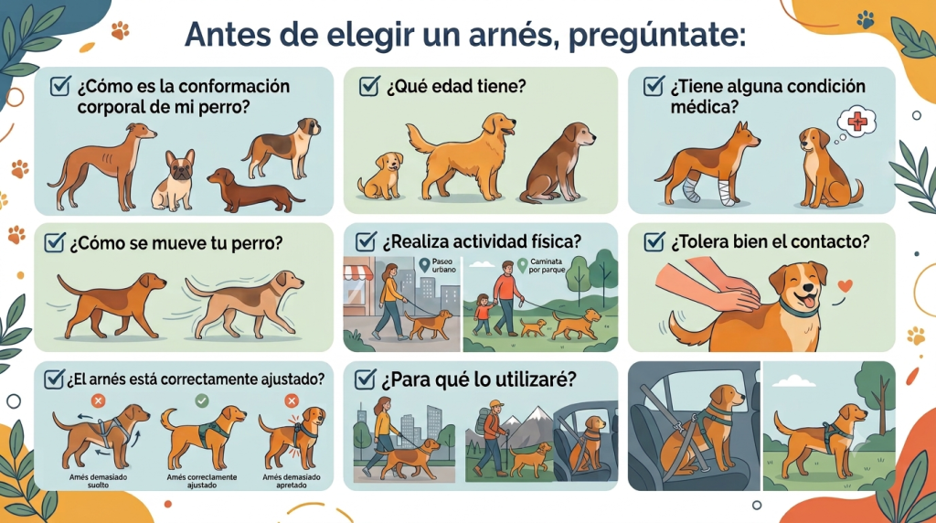 infografia sobre las preguntas que un tutor se debe hacer antes de elegir un arnés